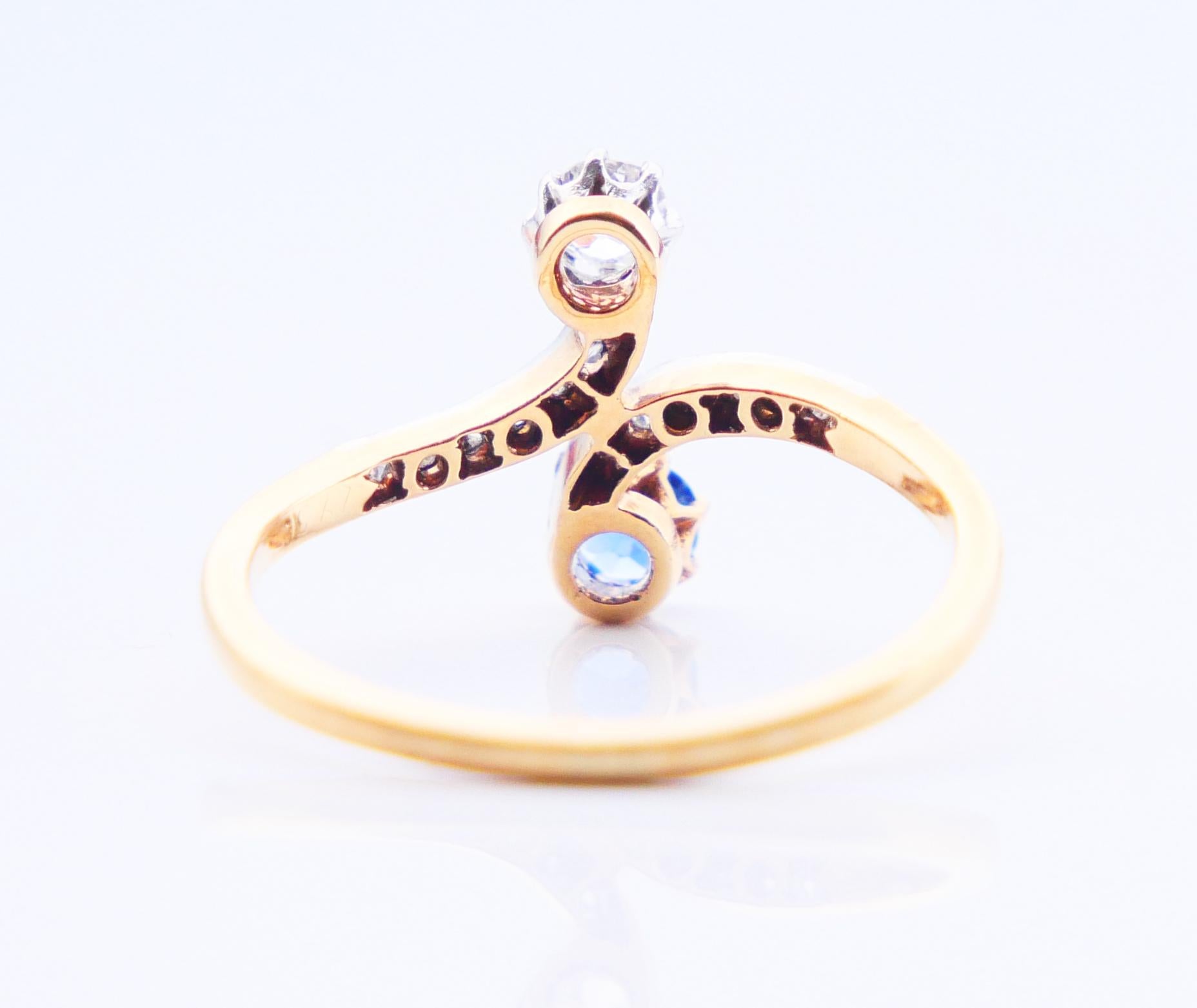 Antique Toi et Moi Ring natural Cornflower Sapphire Diamonds 18K Gold Ø4.75/1.8g For Sale 4