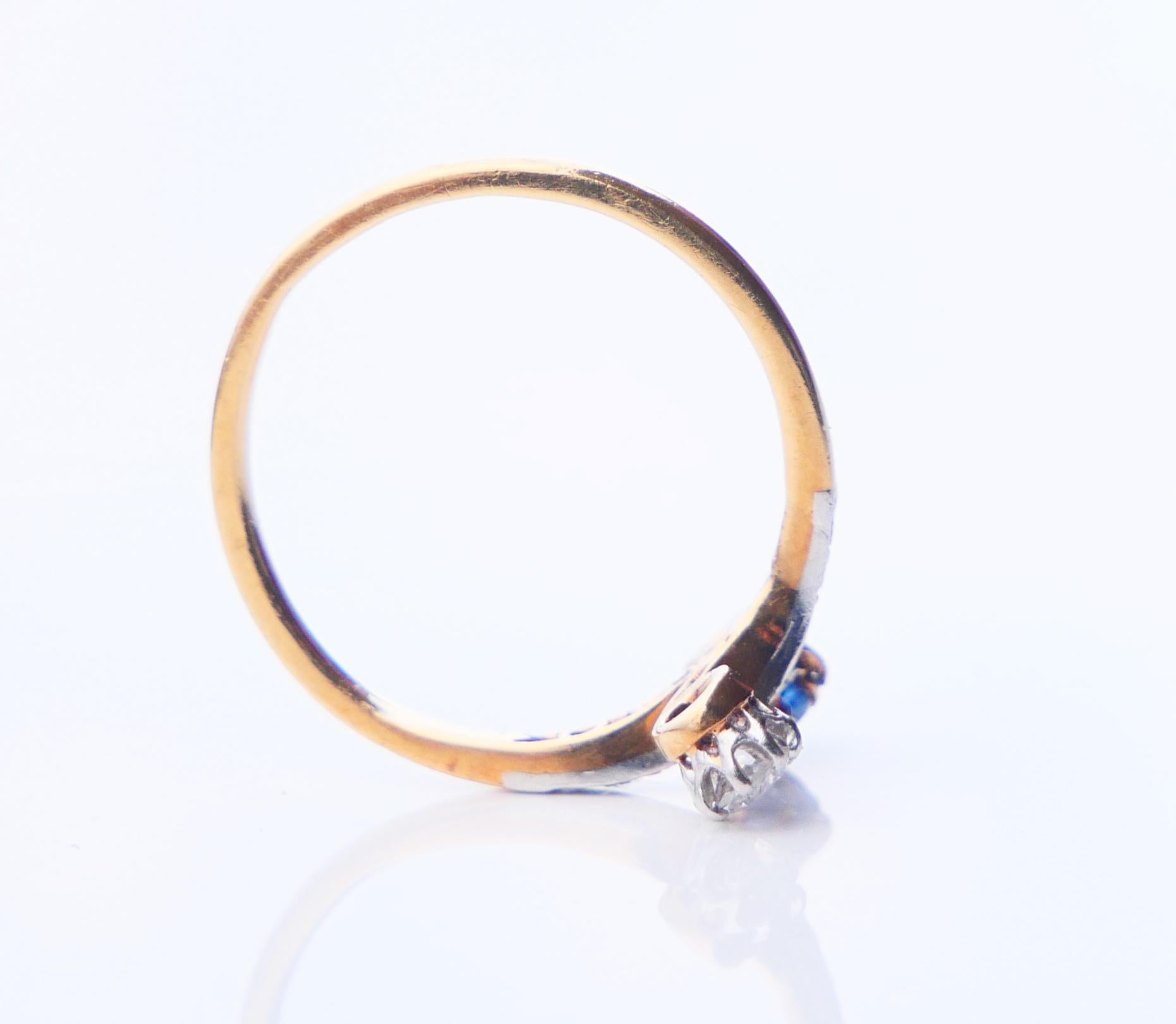 Antique Toi et Moi Ring natural Cornflower Sapphire Diamonds 18K Gold Ø4.75/1.8g For Sale 6