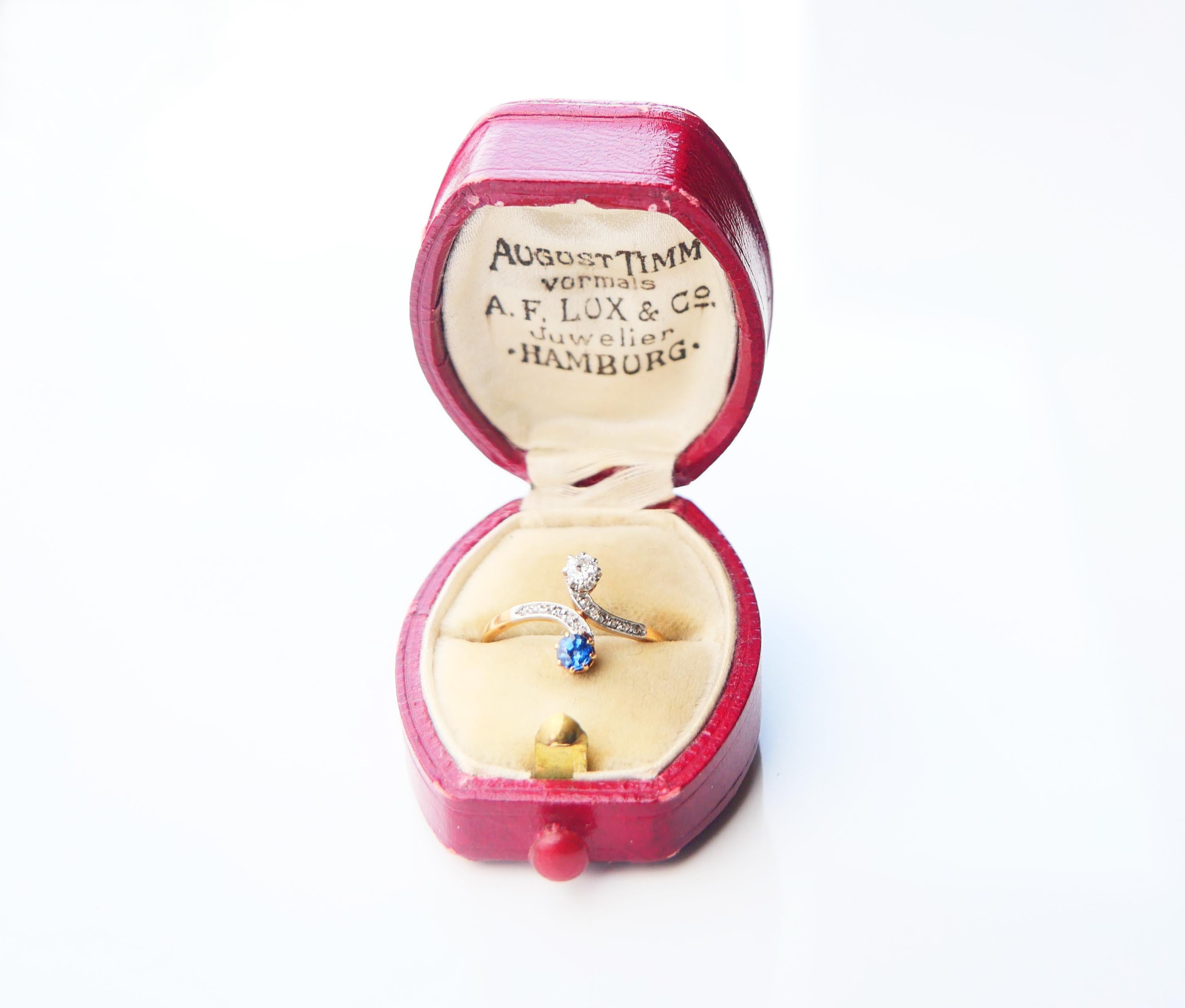 Antique Toi et Moi Ring natural Cornflower Sapphire Diamonds 18K Gold Ø4.75/1.8g For Sale 1