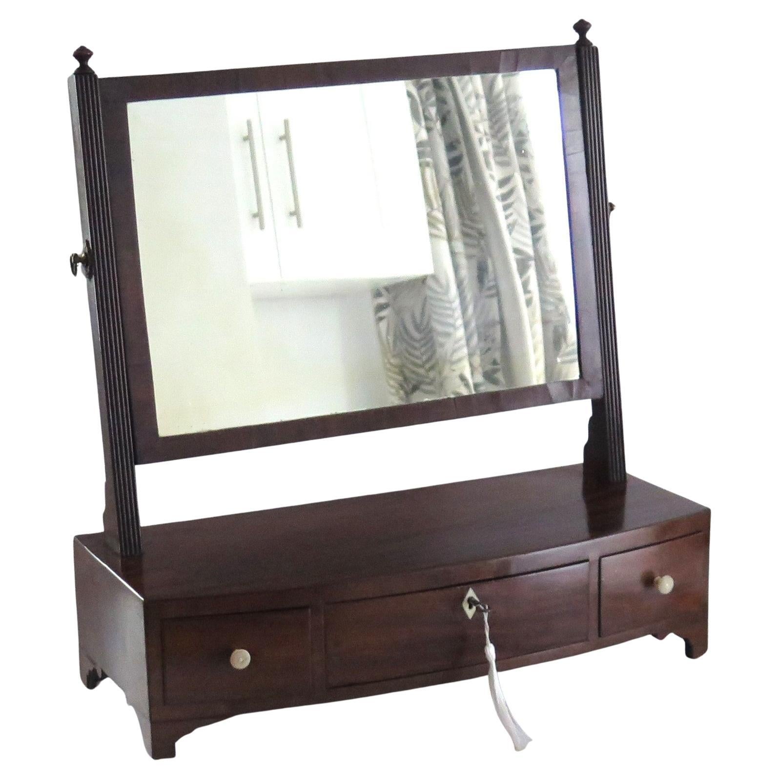 Hand-Crafted Antique Toilet Mirror Bow Fronted 3-Drawer, English Sheraton Period, Circa 1810 For Sale