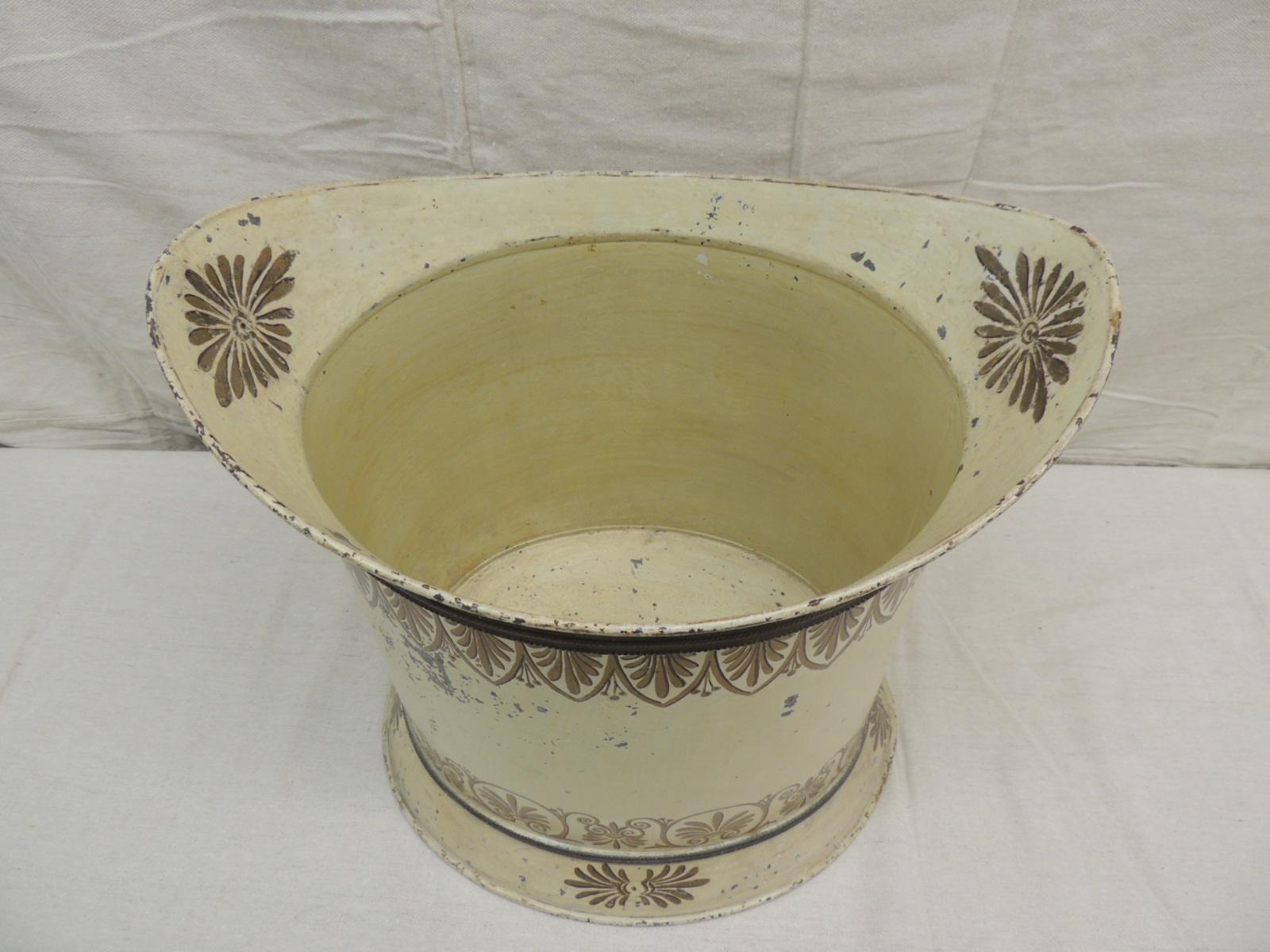 Regency Antique Tole Cream and Gold Wastebasket from The Collection of Villa Fiorentina