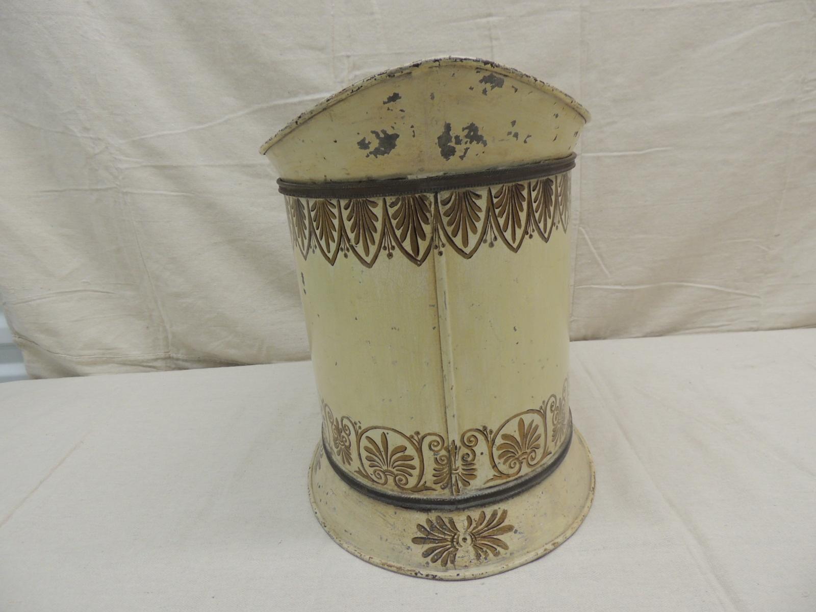English Antique Tole Cream and Gold Wastebasket from The Collection of Villa Fiorentina
