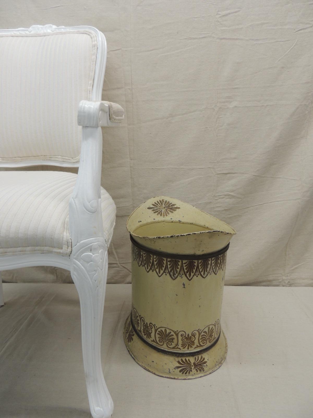 Hand-Crafted Antique Tole Cream and Gold Wastebasket from The Collection of Villa Fiorentina
