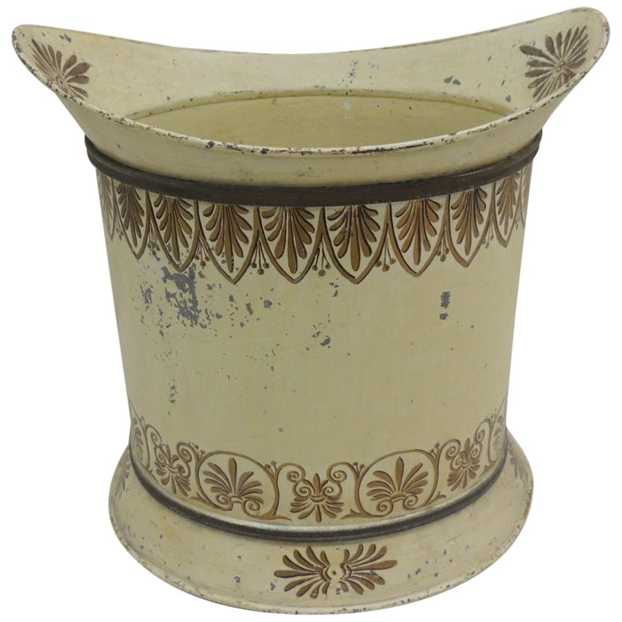 Antique Tole Cream and Gold Wastebasket from The Collection of Villa Fiorentina