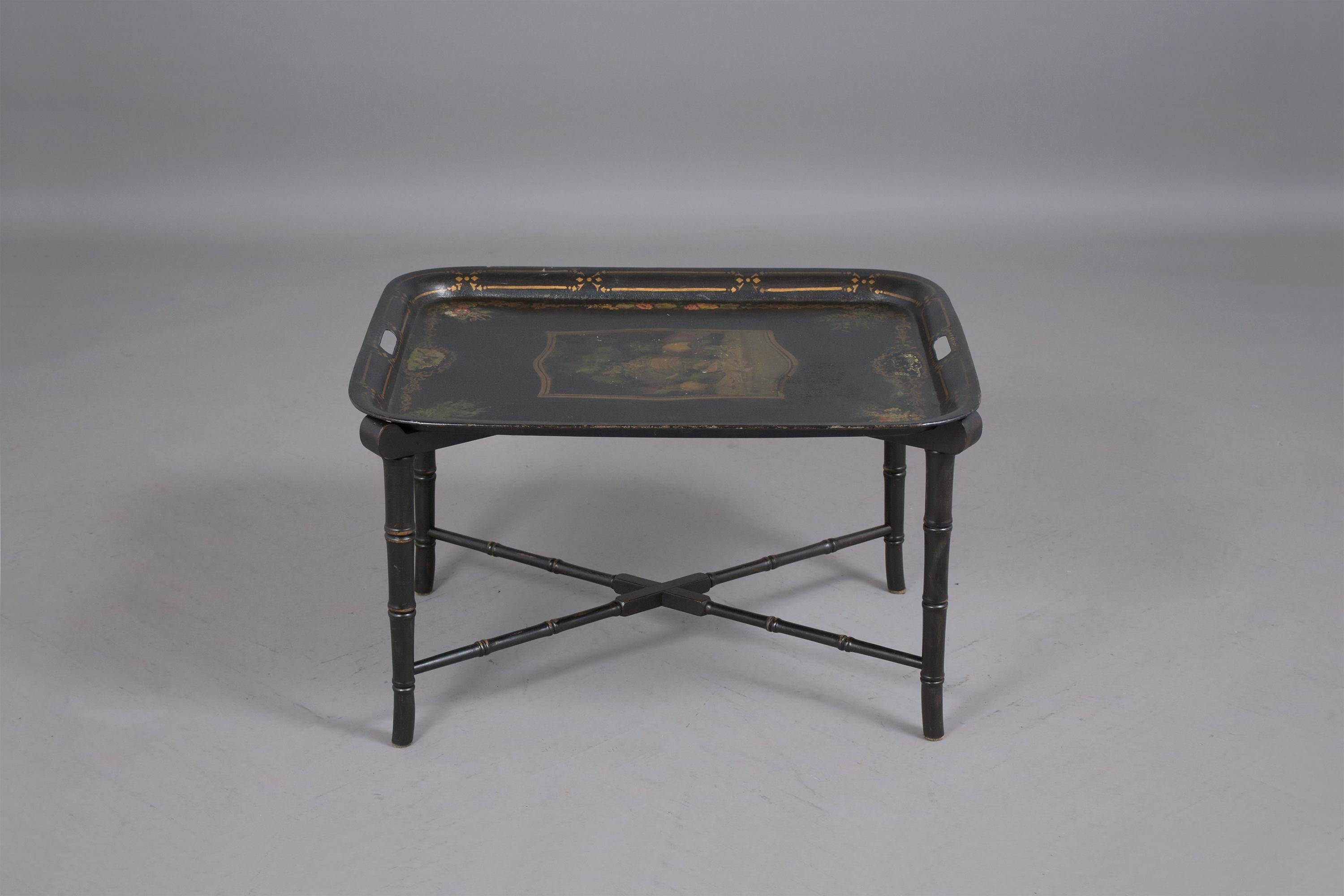 Hollywood Regency Antique Tole Tray Table For Sale