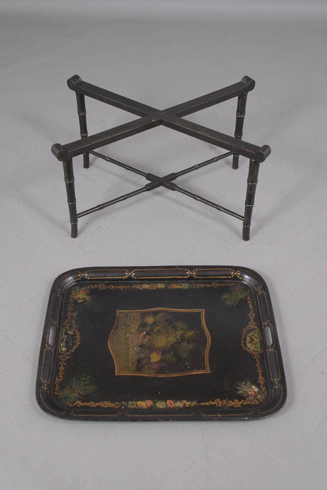 English Antique Tole Tray Table For Sale