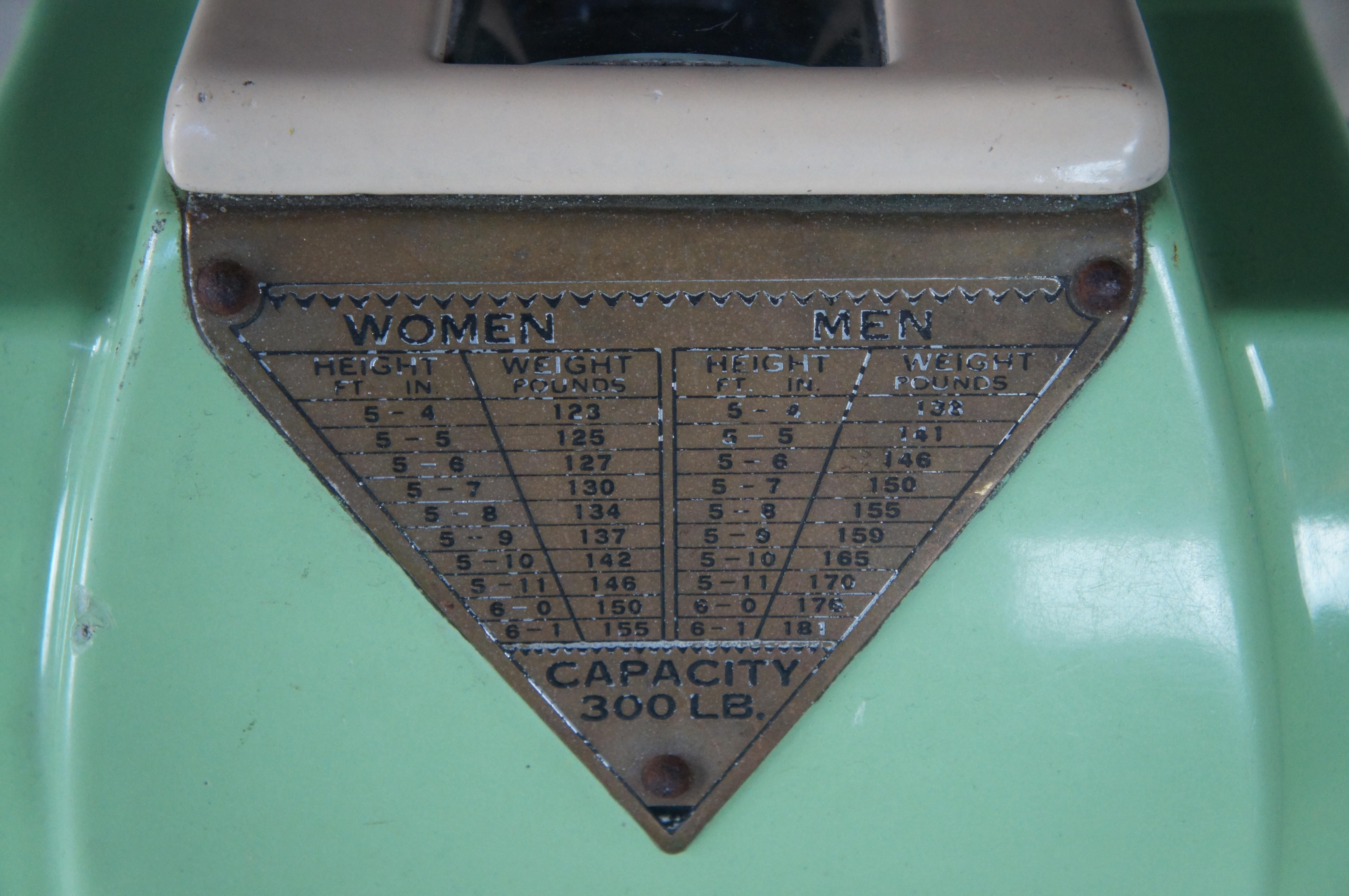 Antique Toledo 8400A Américain Art Déco Penny Coin Scale en porcelaine émaillée verte en vente 1