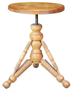 Ancien tabouret de coiffeuse ou de toilette en bouleau réglable de style victorien, Tonk Chicago NY