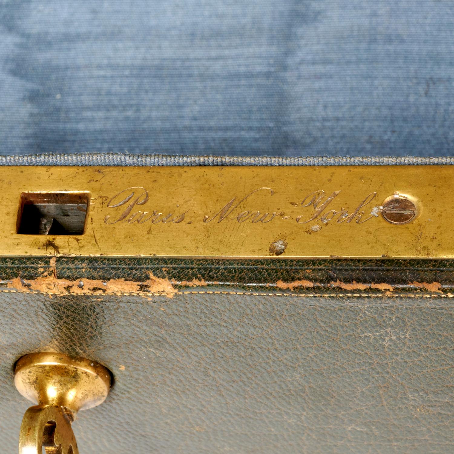 Antique Tooled Leather Document Lock Box by J.O. Wilson, New York and Paris In Fair Condition In Morristown, NJ