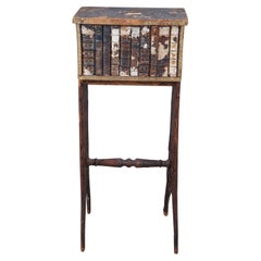 Antique Tooled Leather Tantalus Faux Bookcase Decanter Set Liquor Holder Drybar