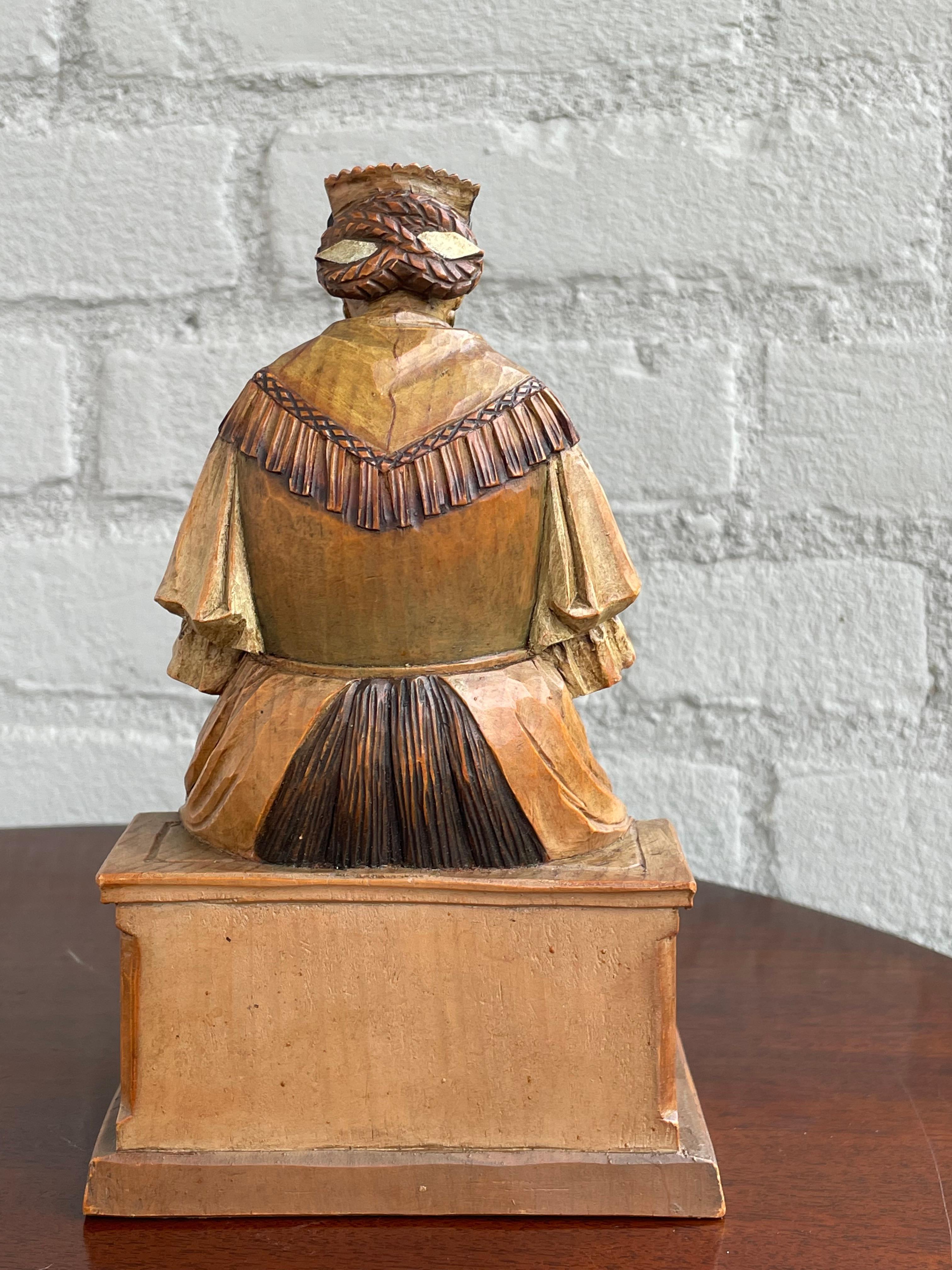 Hand-Carved Antique Top Quality Carved Black Forest Style Knitting Farmer's Wife Sculpture For Sale