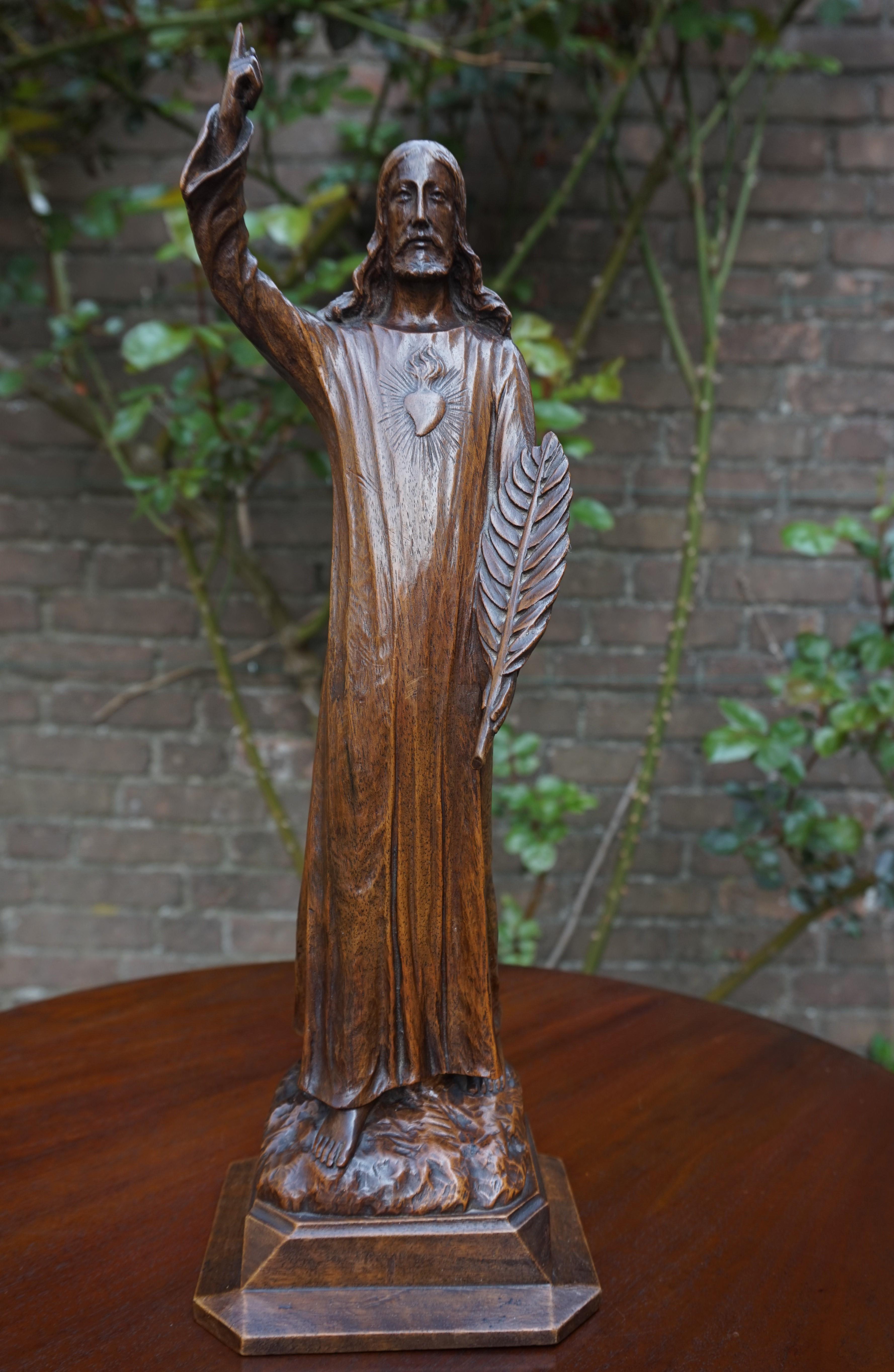 Finest quality carved sculpture of Jesus with a marvelous patina.

This marvelous quality, hand-carved sculpture of our Lord Jesus is among the finest we have ever seen and this truly is a work of religious art. It may be relatively small in size,