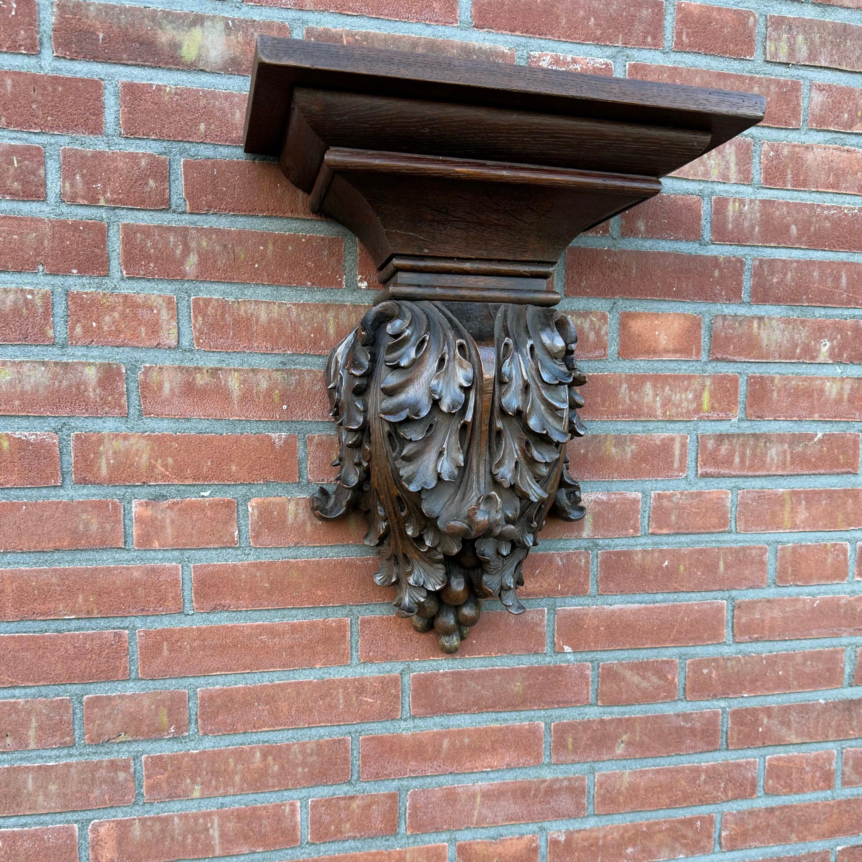 Antique & Top Quality Hand Carved Solid Oak Acanthus Leafs Wall Bracket or Shelf For Sale 13