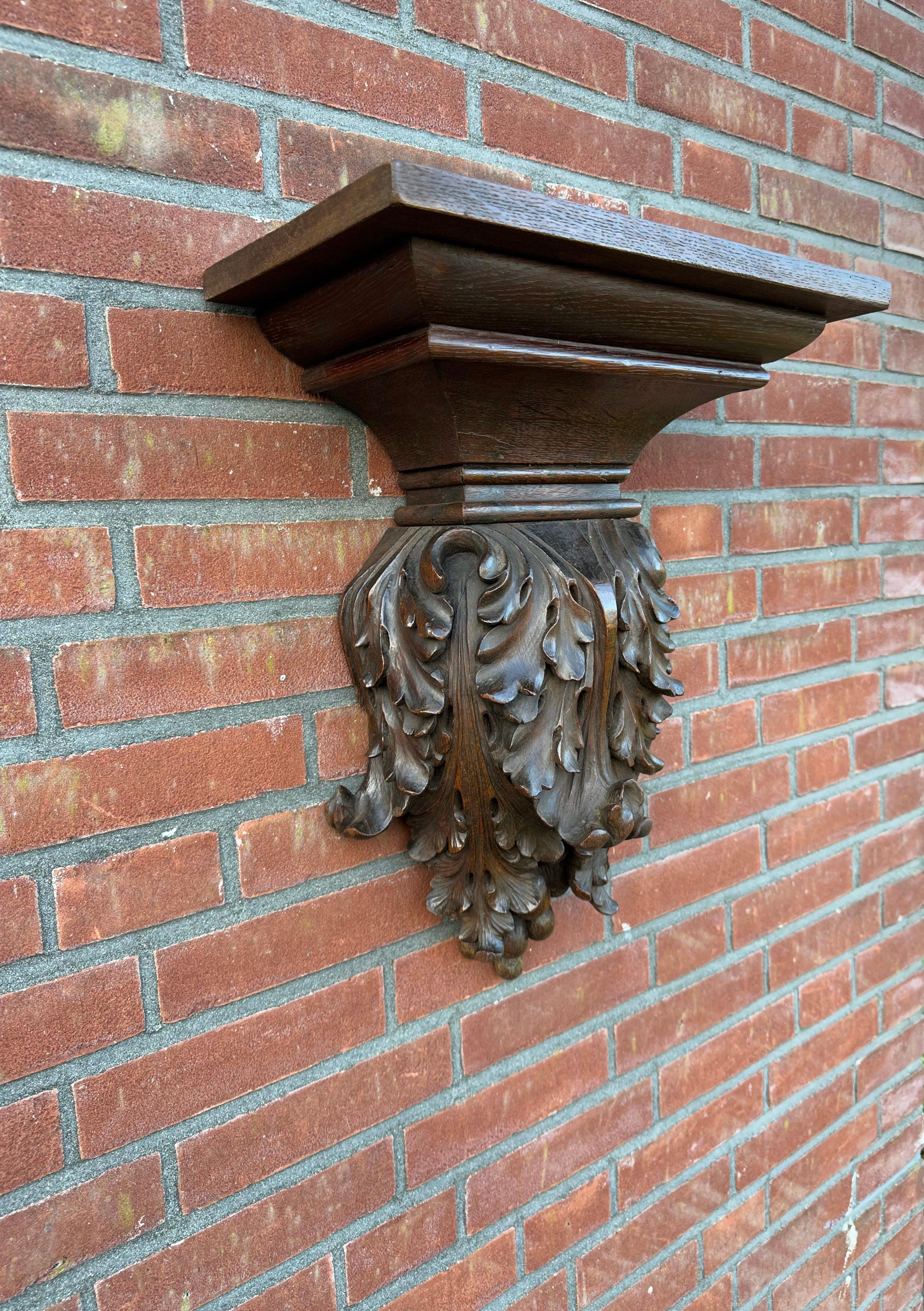 European Antique & Top Quality Hand Carved Solid Oak Acanthus Leafs Wall Bracket or Shelf For Sale
