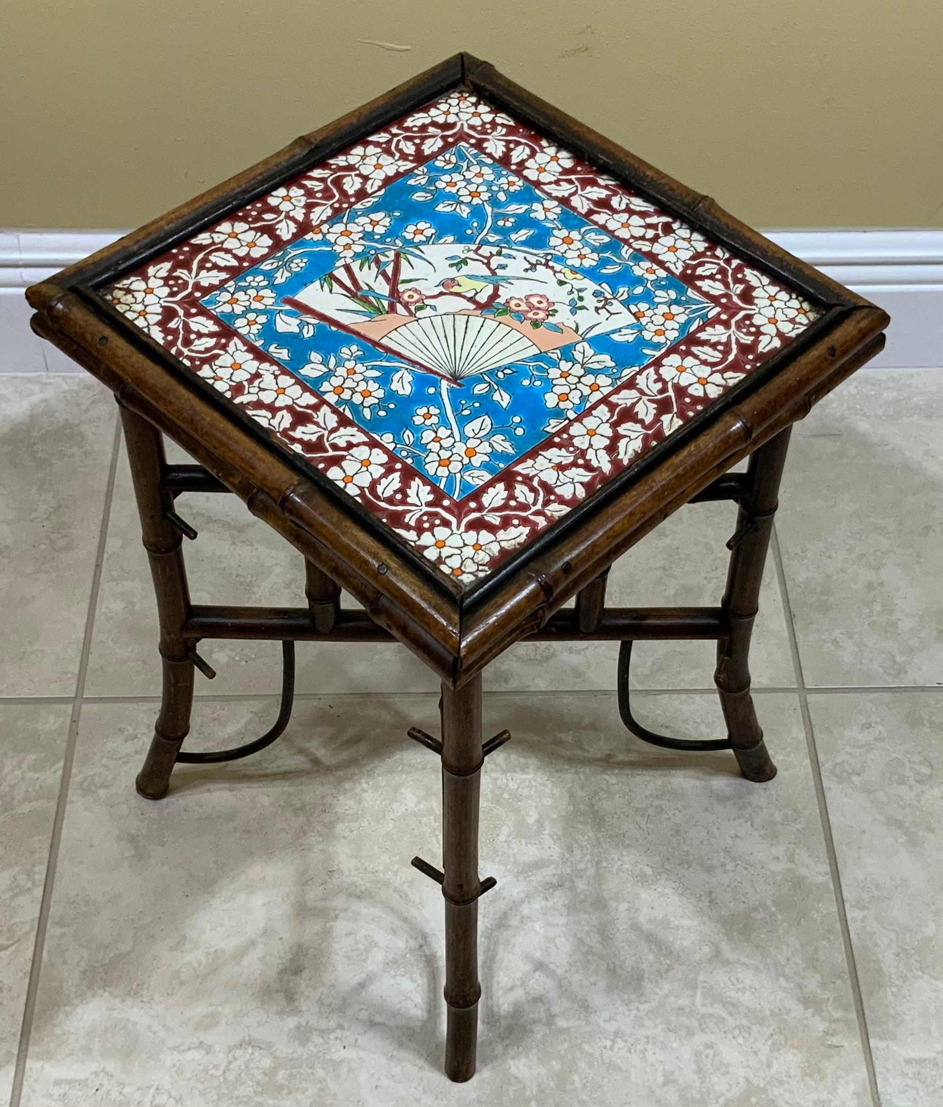 Antique Top Tile Bamboo Small Table 2