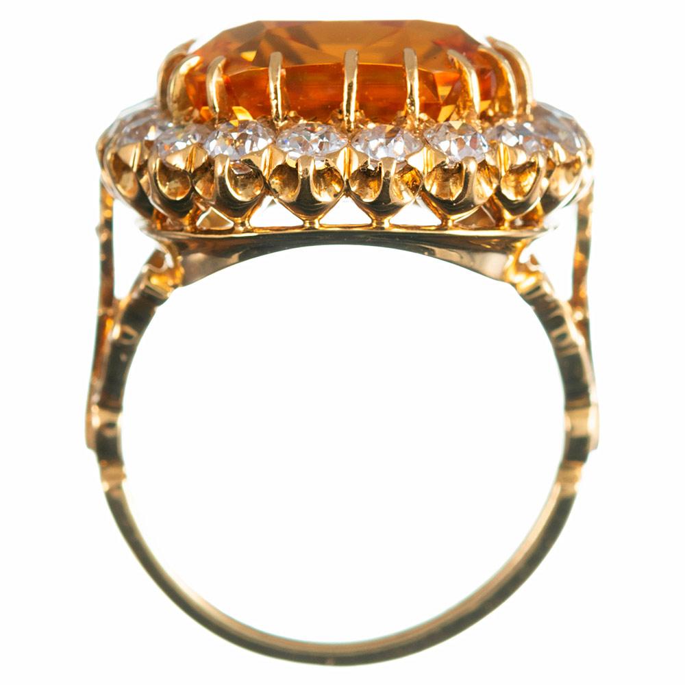 Mixed Cut Antique Topaz and Diamond Cluster Ring
