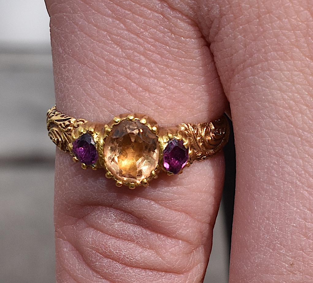 Old Mine Cut Antique Topaz Ruby Ring