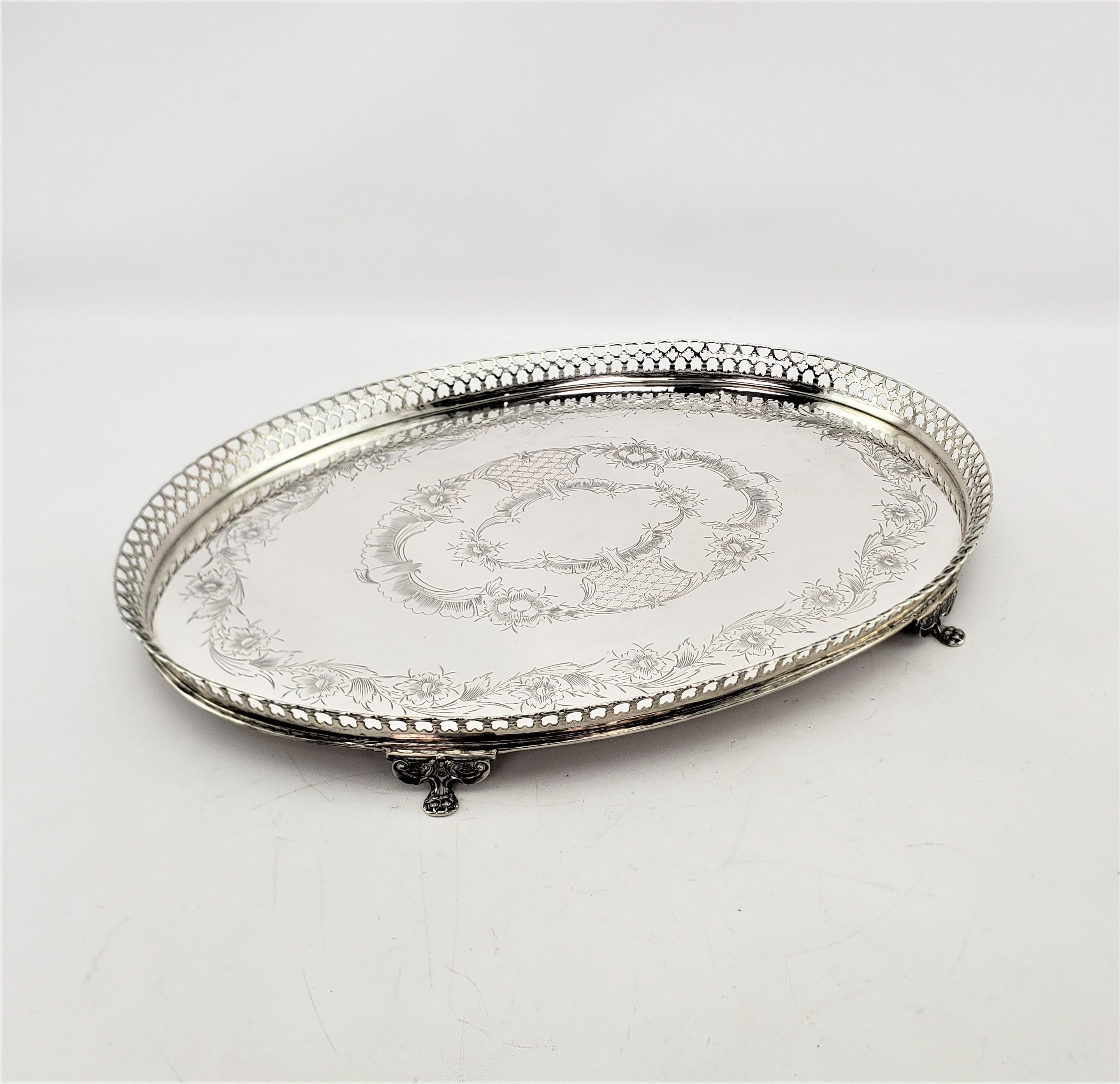 Antiguo Topacio .833 Plata Segunda Águila Portuguesa Galería Oval Bandeja para servir Victoriano en venta