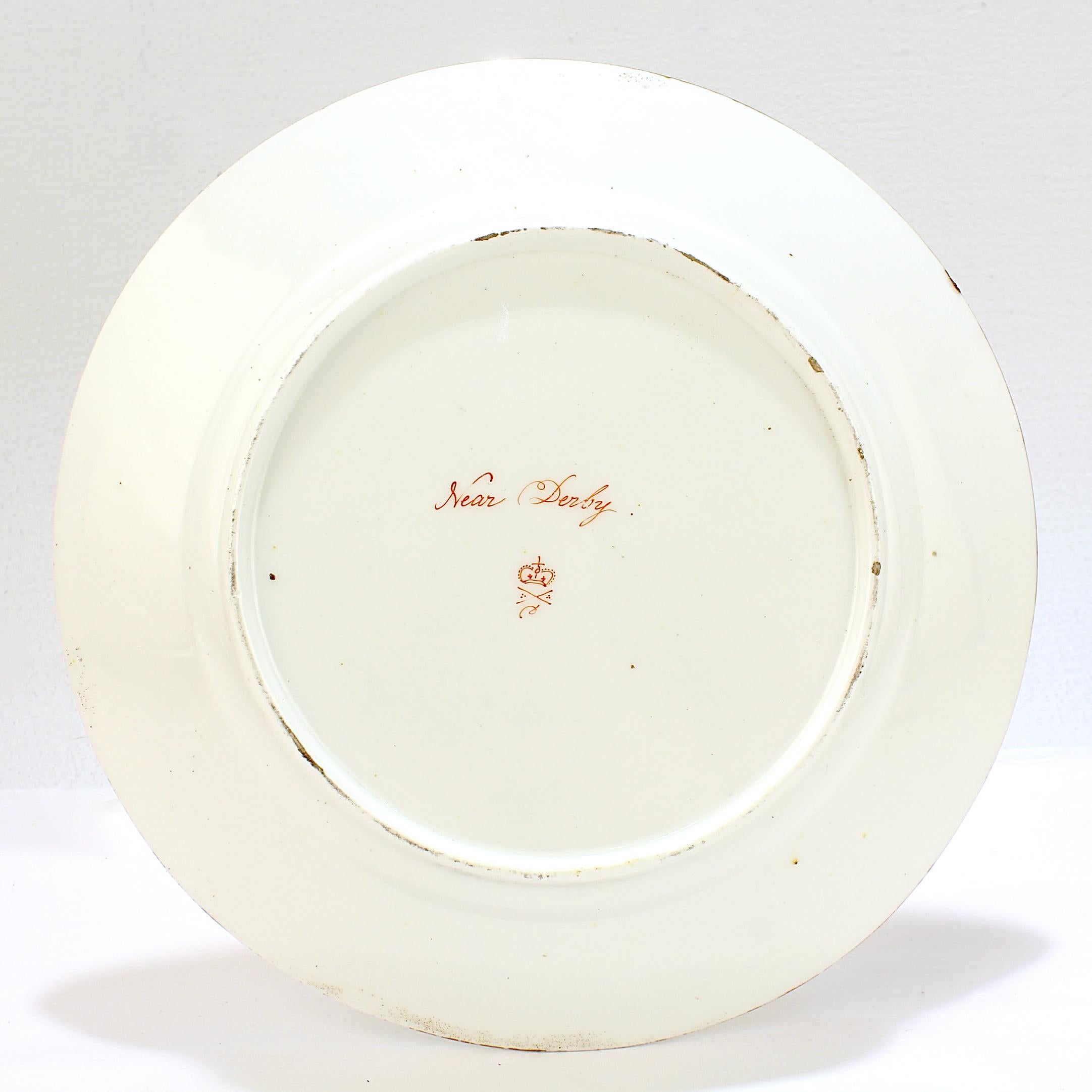 British Antique Topographical Derby English Porcelain Plate Entitled 'Near Derby' For Sale