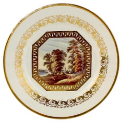 Ancienne assiette en porcelaine anglaise topographique du Derby intitulée « Près du Derby »