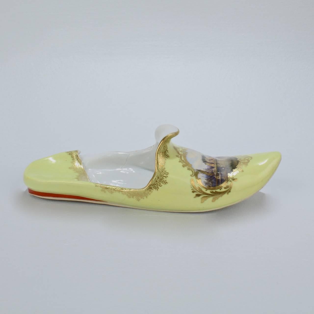19th Century Antique Topographical Meissen Porcelain Shoe with Dresden Palace & Gardens Scene