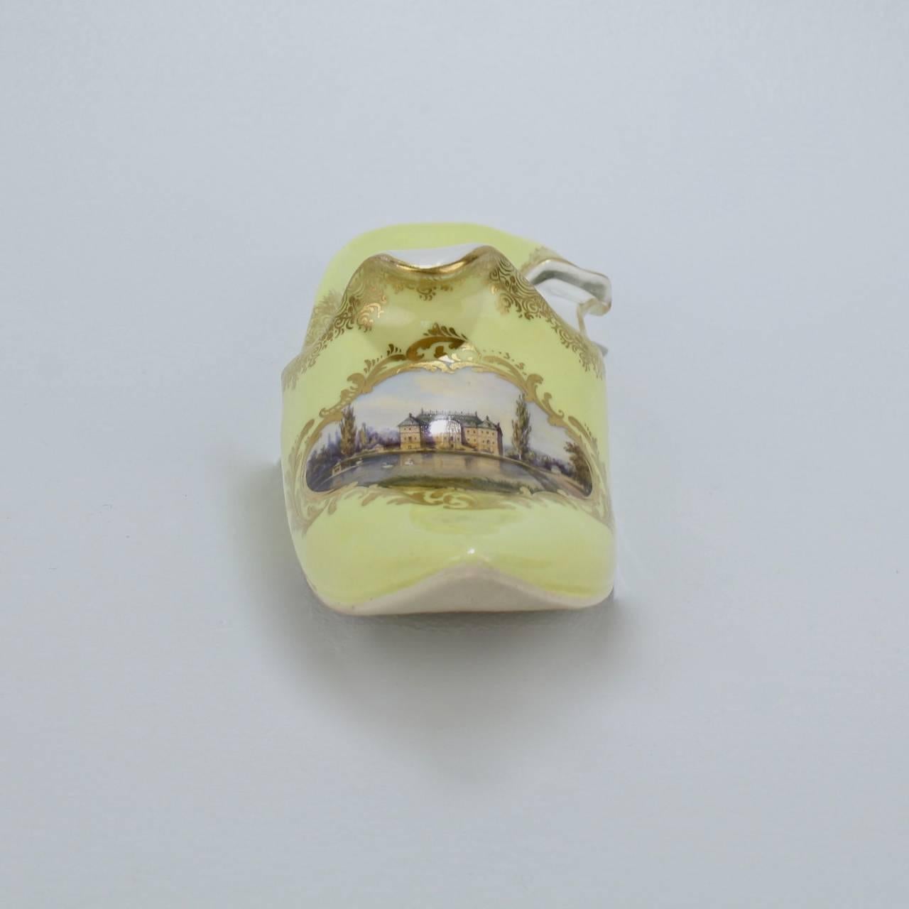 Antique Topographical Meissen Porcelain Shoe with Dresden Palace & Gardens Scene 2