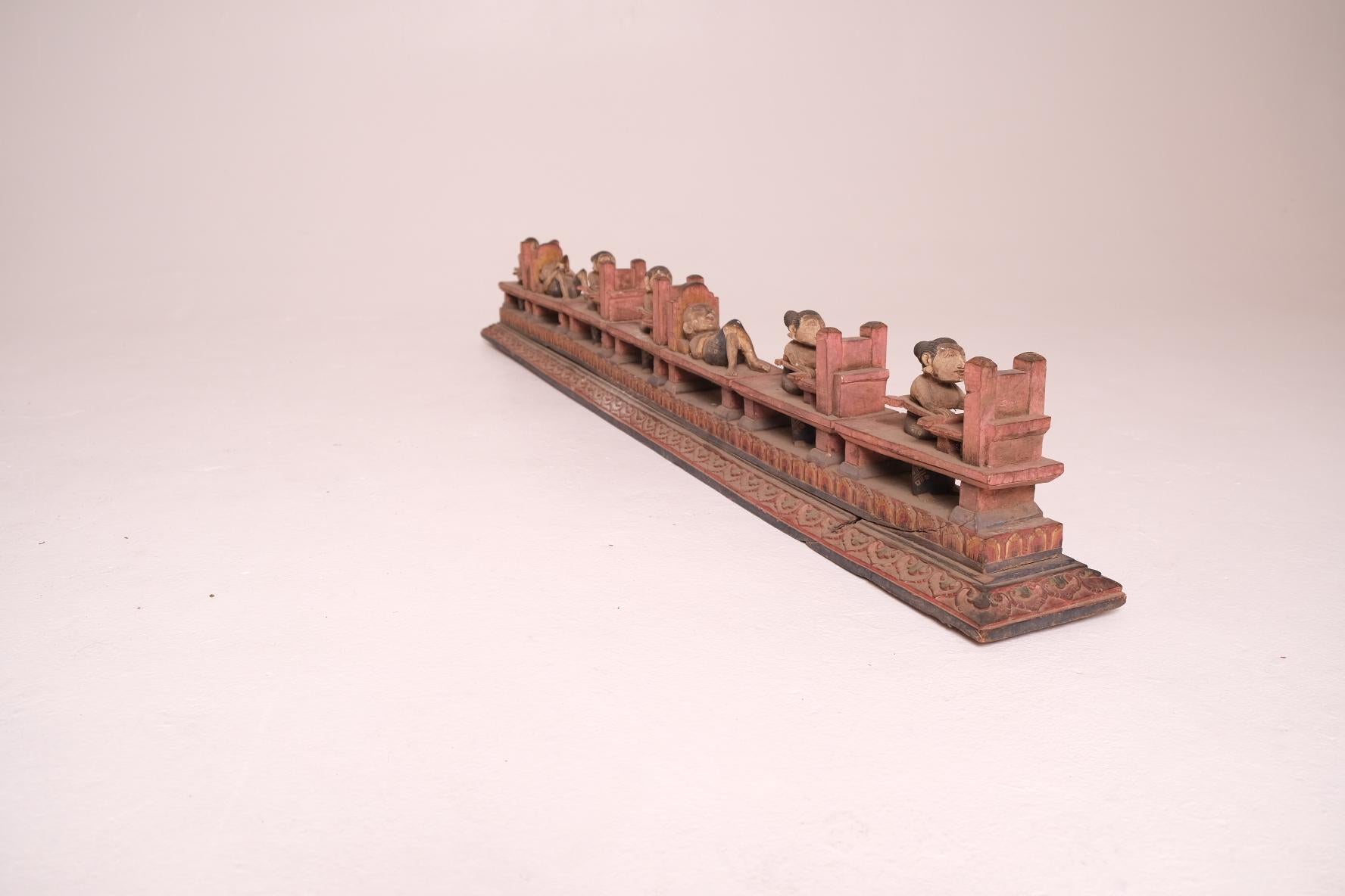 Antique Toraja Soul Boat Sculpture with Eight Carved Figures, Indonesia For Sale 2