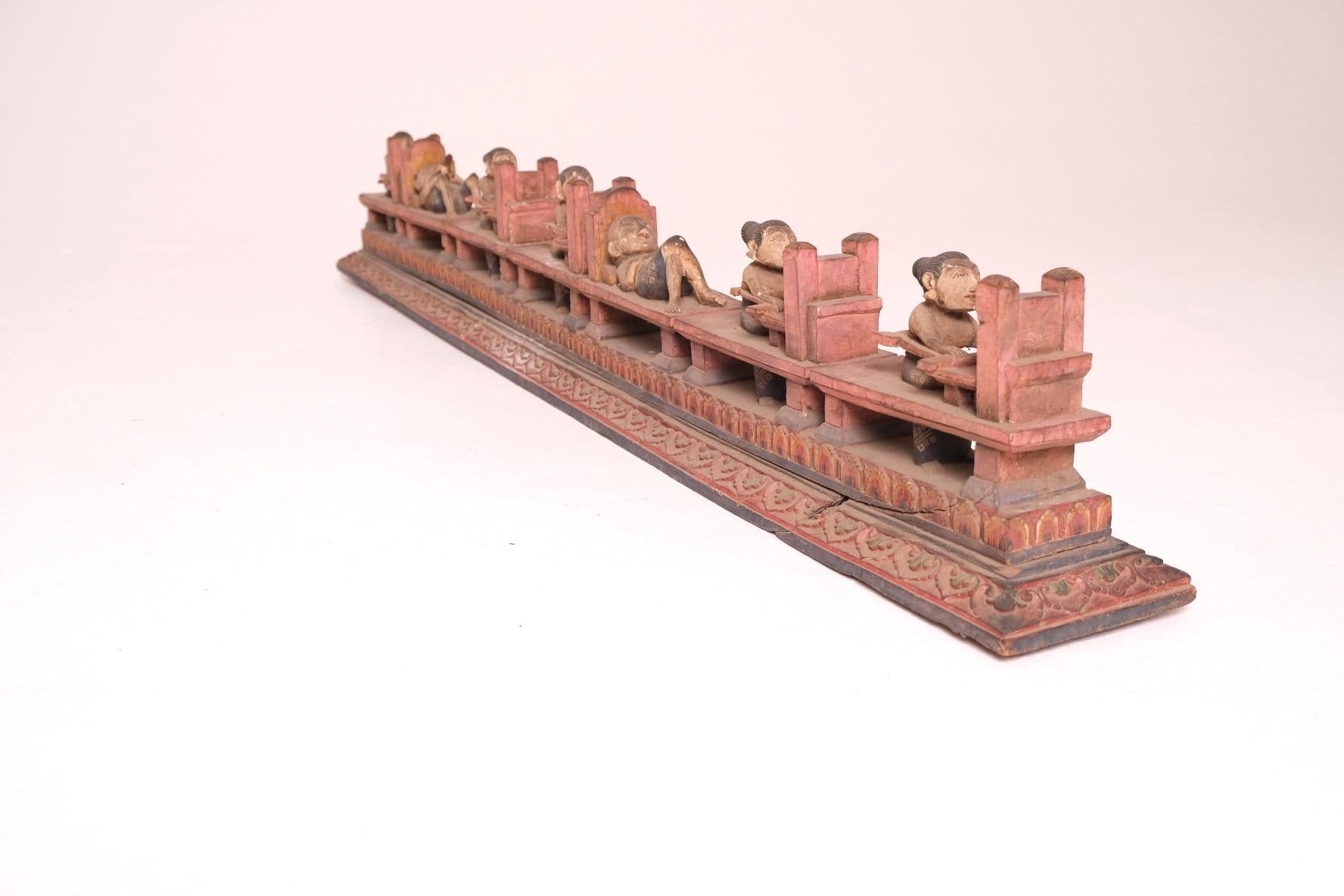 Antique Toraja Soul Boat Sculpture with Eight Carved Figures, Indonesia For Sale 3