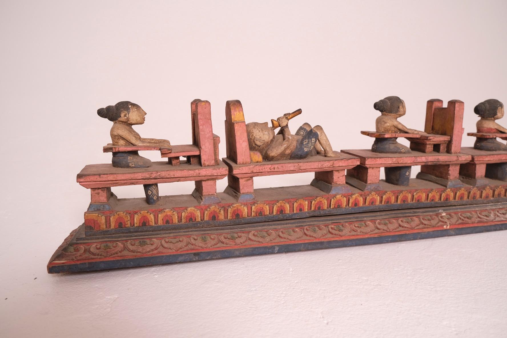 Indonesian Antique Toraja Soul Boat Sculpture with Eight Carved Figures, Indonesia For Sale