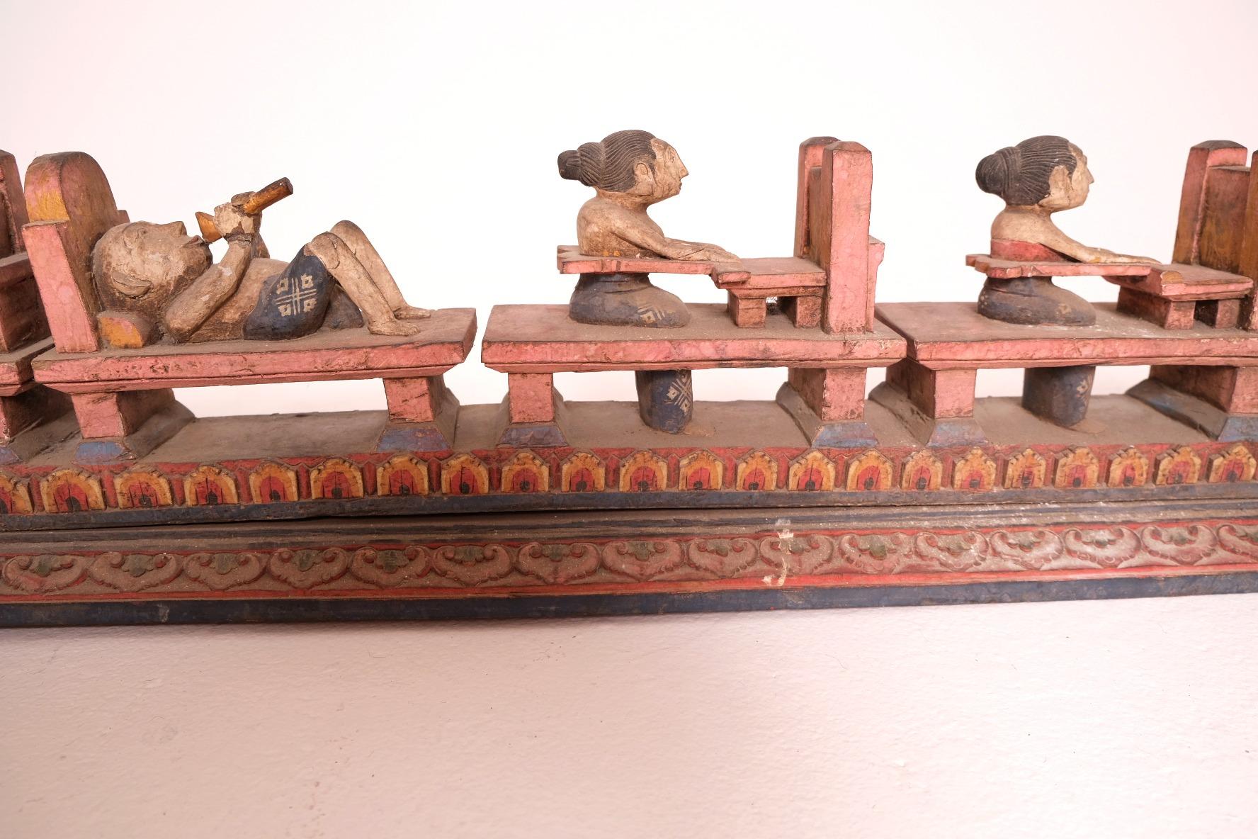 Hand-Carved Antique Toraja Soul Boat Sculpture with Eight Carved Figures, Indonesia For Sale