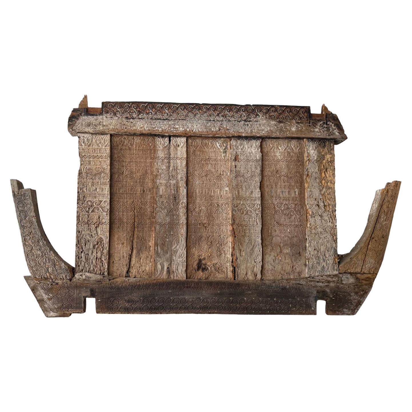 Antique Toraja Wood Panel, Sulawesi, Indonesia, Polychrome Detail