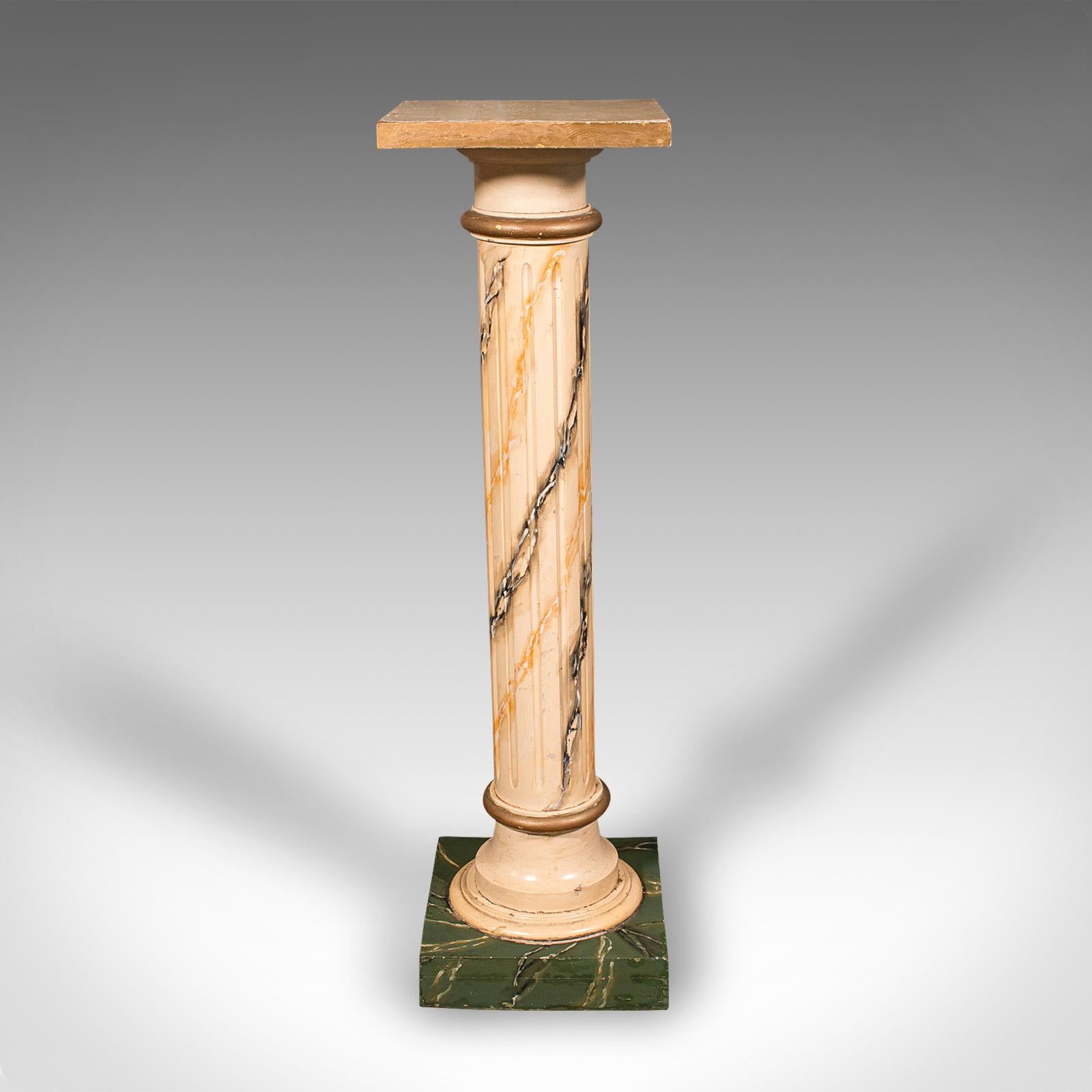 Britannique Antiquité Colonne Torchère, Anglais, Pin, Faux Marbre, Buste Stand, Victorien, 1900 en vente
