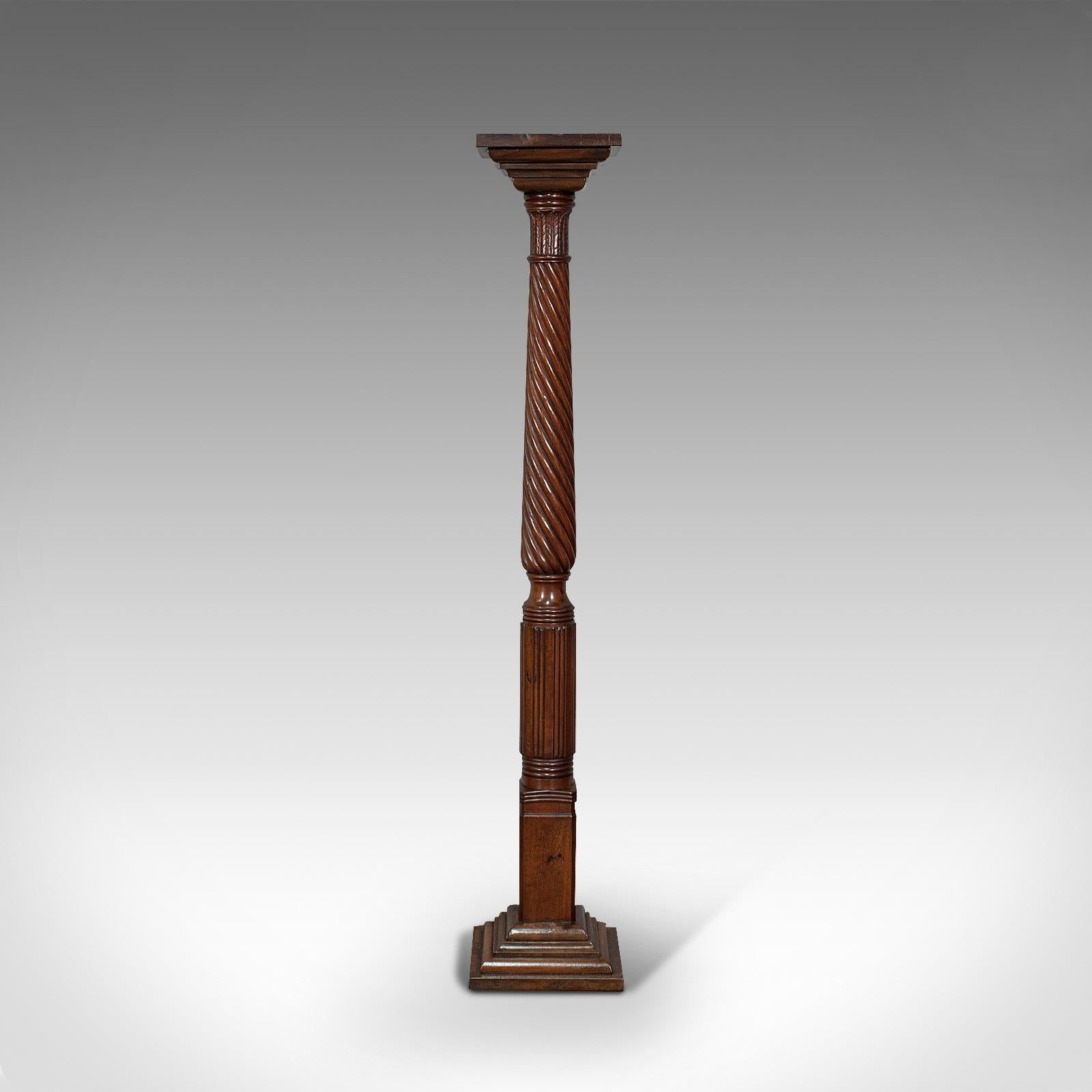 This is an antique torchere. An English, mahogany plant stand or jardinière, dating to the William IV period and later, circa 1830.

Appealing, early 19th century antique stand
Displaying a desirable aged patina with minimal signs of wear under