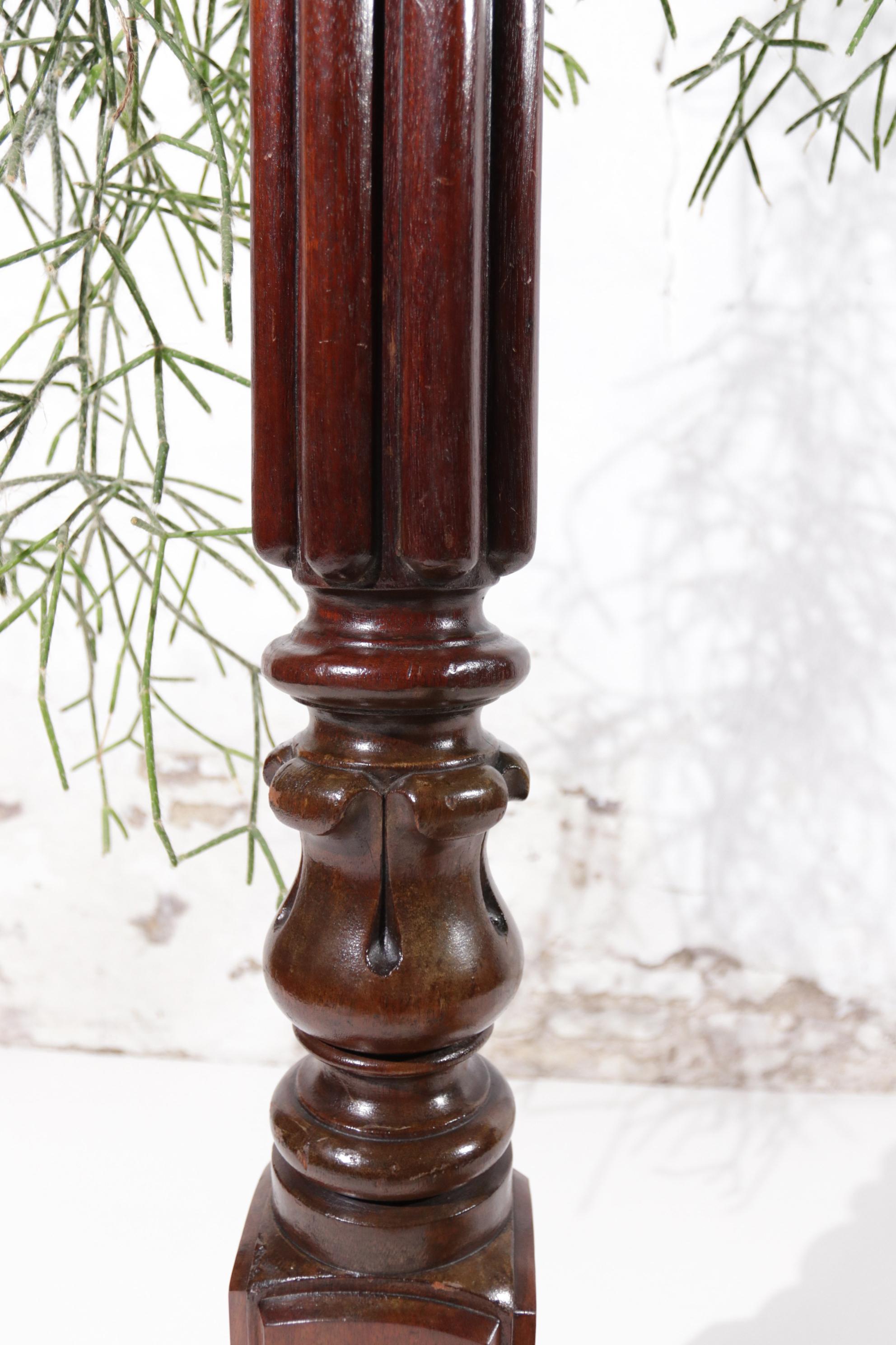 Antique Torchere Turned Hand Carved Mahogany Victorian English Pedestal For Sale 6