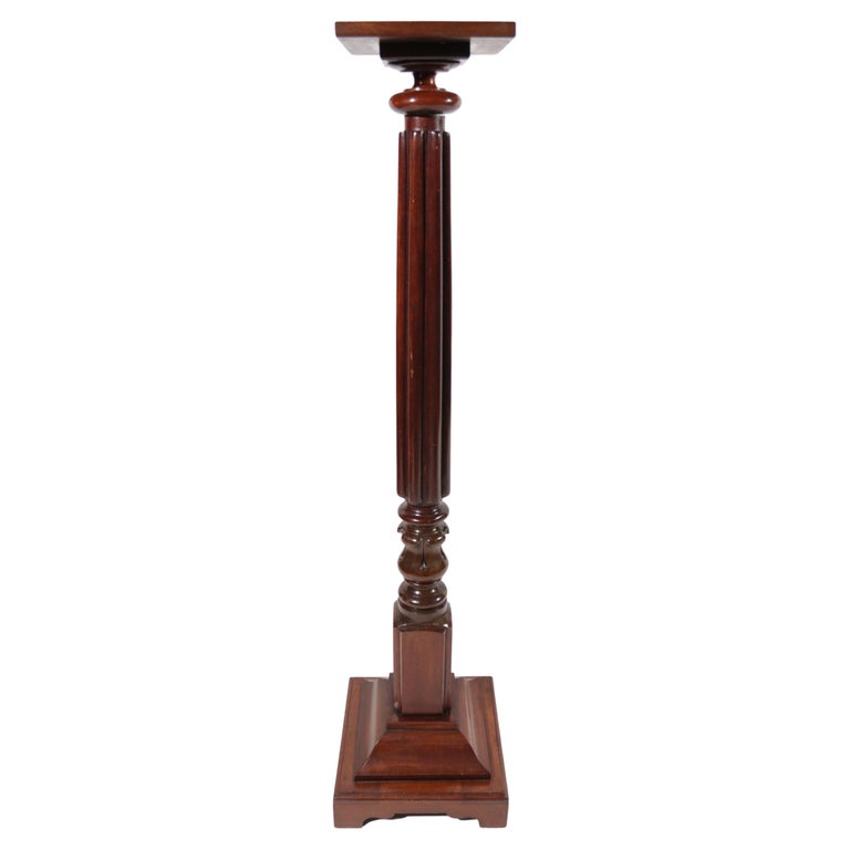 Antique Torchere Turned Hand Carved Mahogany Victorian English Pedestal For Sale