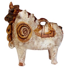 Antique Torito de Pucara Peruvian Old Folk Pottery Bull Figure Ceremonial