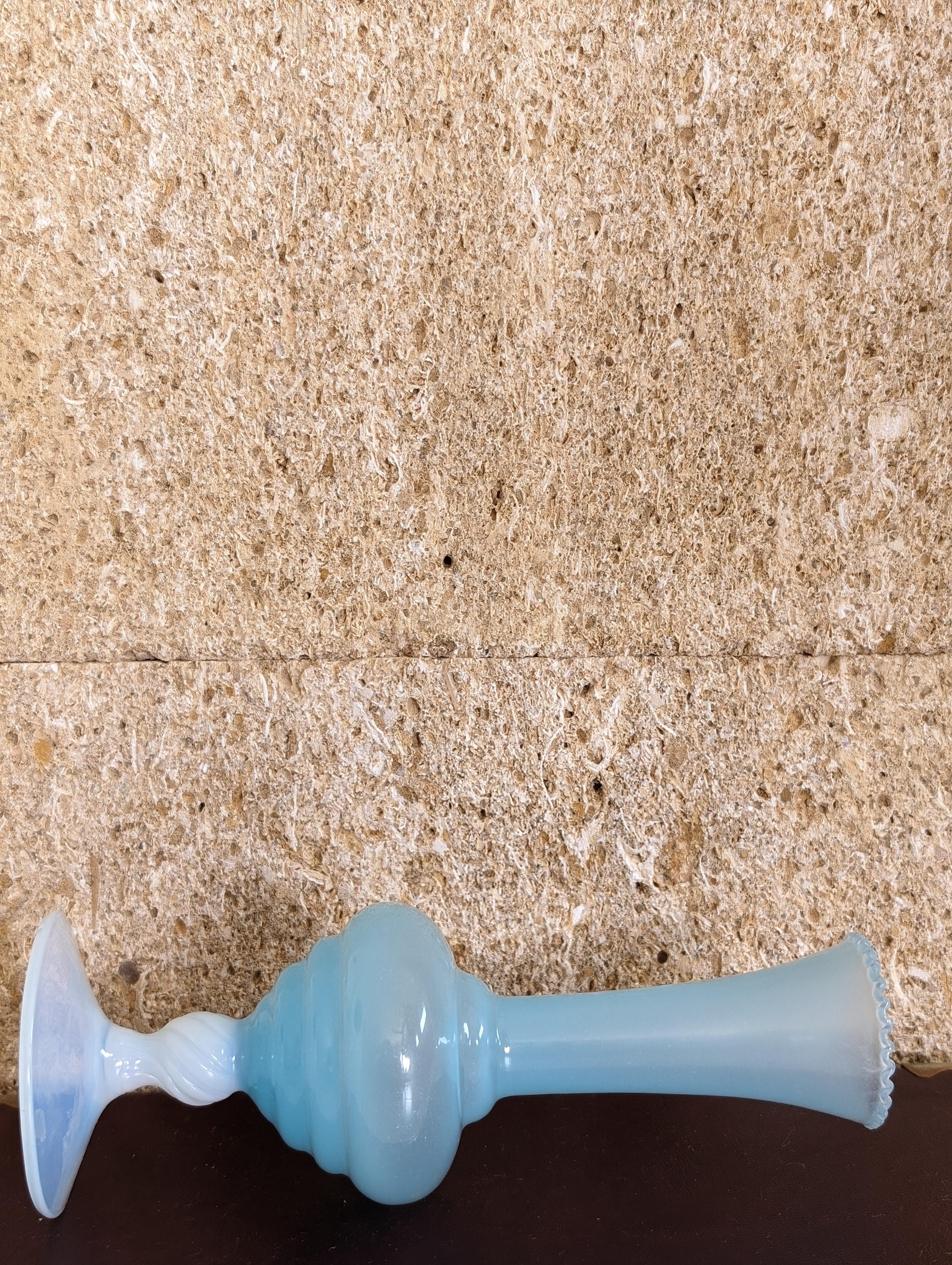 Opaline Glass Antique Torquoise Mid-20th Opaline Vase For Sale