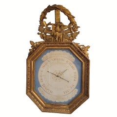 Barómetro antiguo de Torricelli, con marco de madera tallada y dorada, estilo Luis XVI, Francia