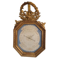 Barómetro antiguo de Torricelli, con marco de madera tallada y dorada, estilo Luis XVI, Francia