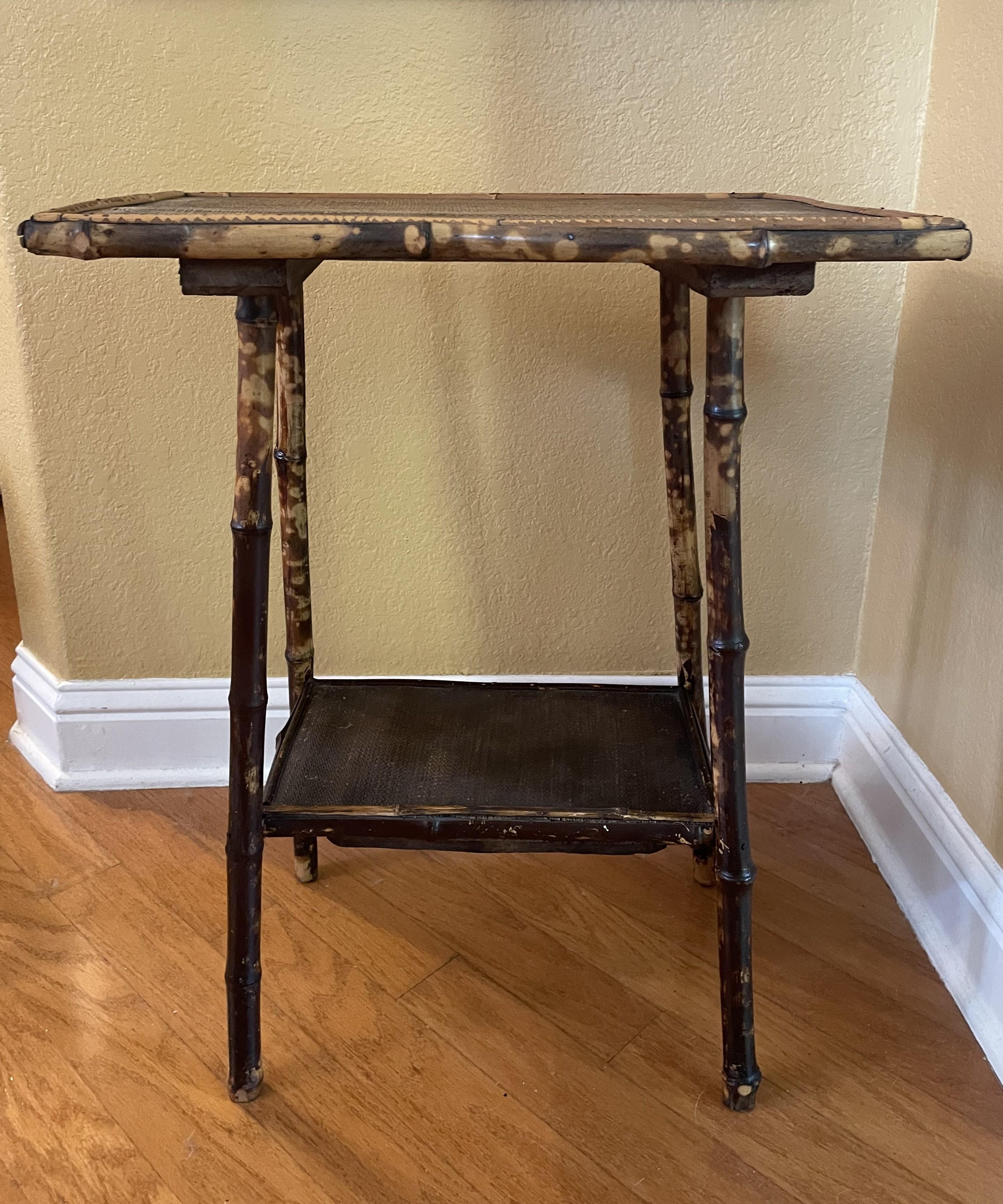Antique Tortoise Bamboo Accent Table For Sale 2