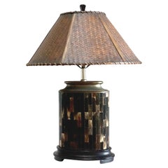 Lampe de bureau ancienne en placage de nacre et de tortue, fleuron d'origine