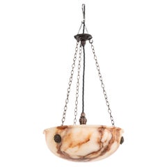 Antique Tortoise Shell Alabaster Plafonnier Ceiling Light Pendant, C.1910