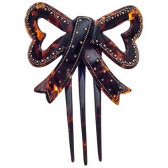 Antique Tortoise Shell Bow Gold Piqué Hair Comb