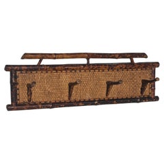 Antique Tortoise Shell Burnt Bamboo and Rattan Hat or Coat Rack