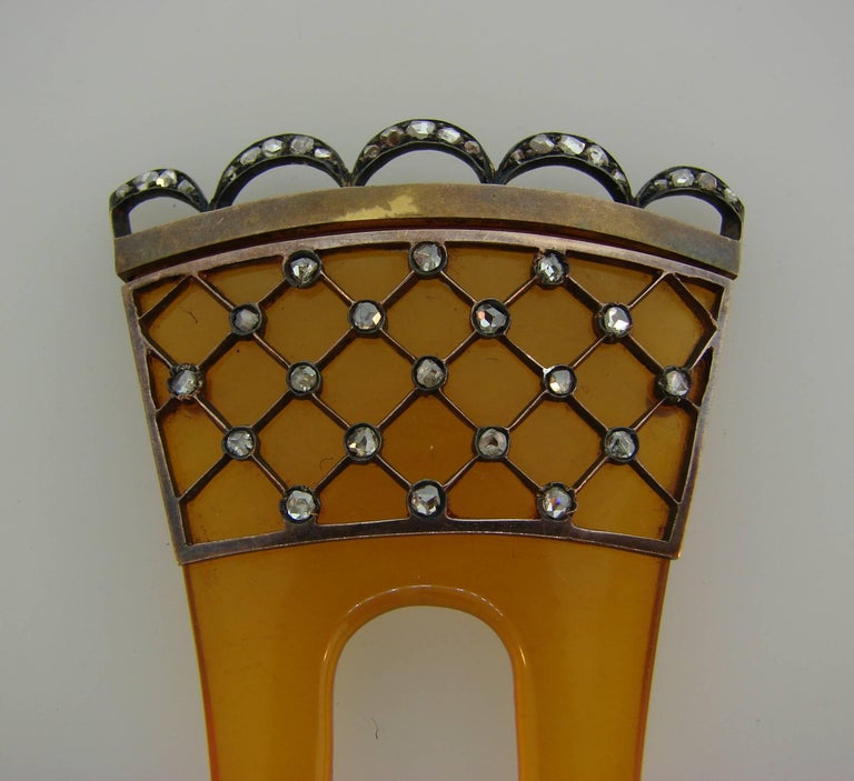 Antique Tortoise Shell Rose Cut Diamond Silver Hair Comb Clip at ...
