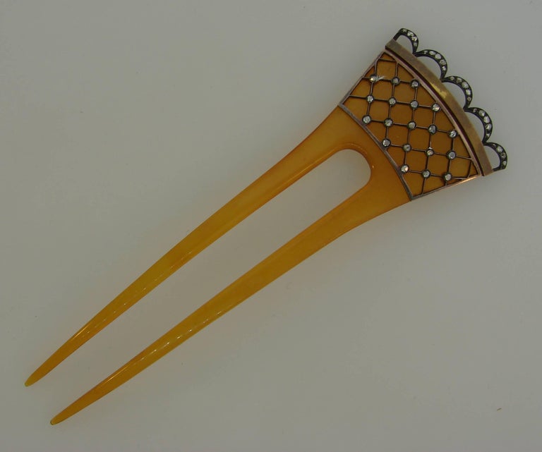 Antique Tortoise Shell Rose Cut Diamond Silver Hair Comb Clip at ...