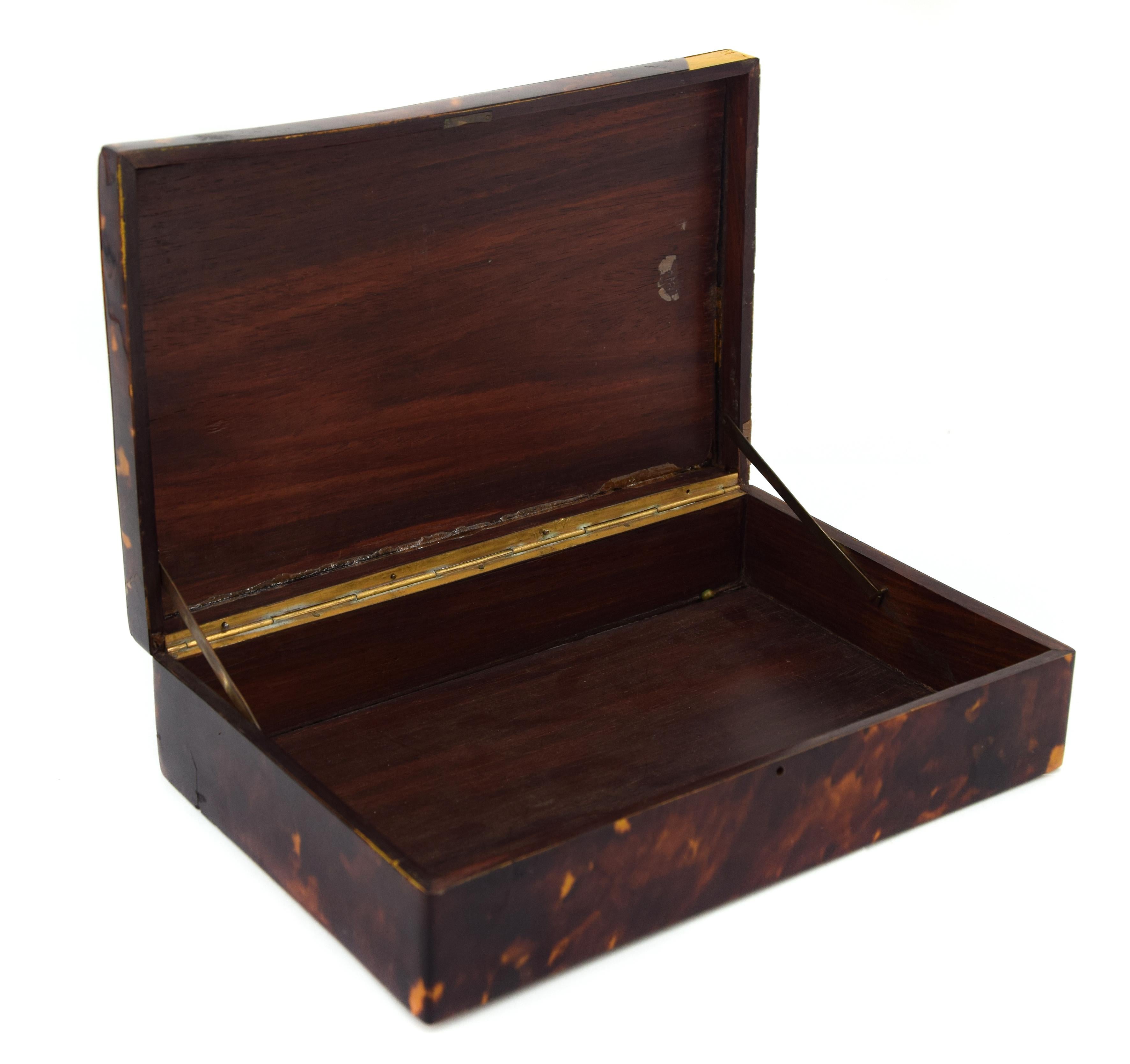 European Antique Tortoiseshell Wooden Box, 19th Century
