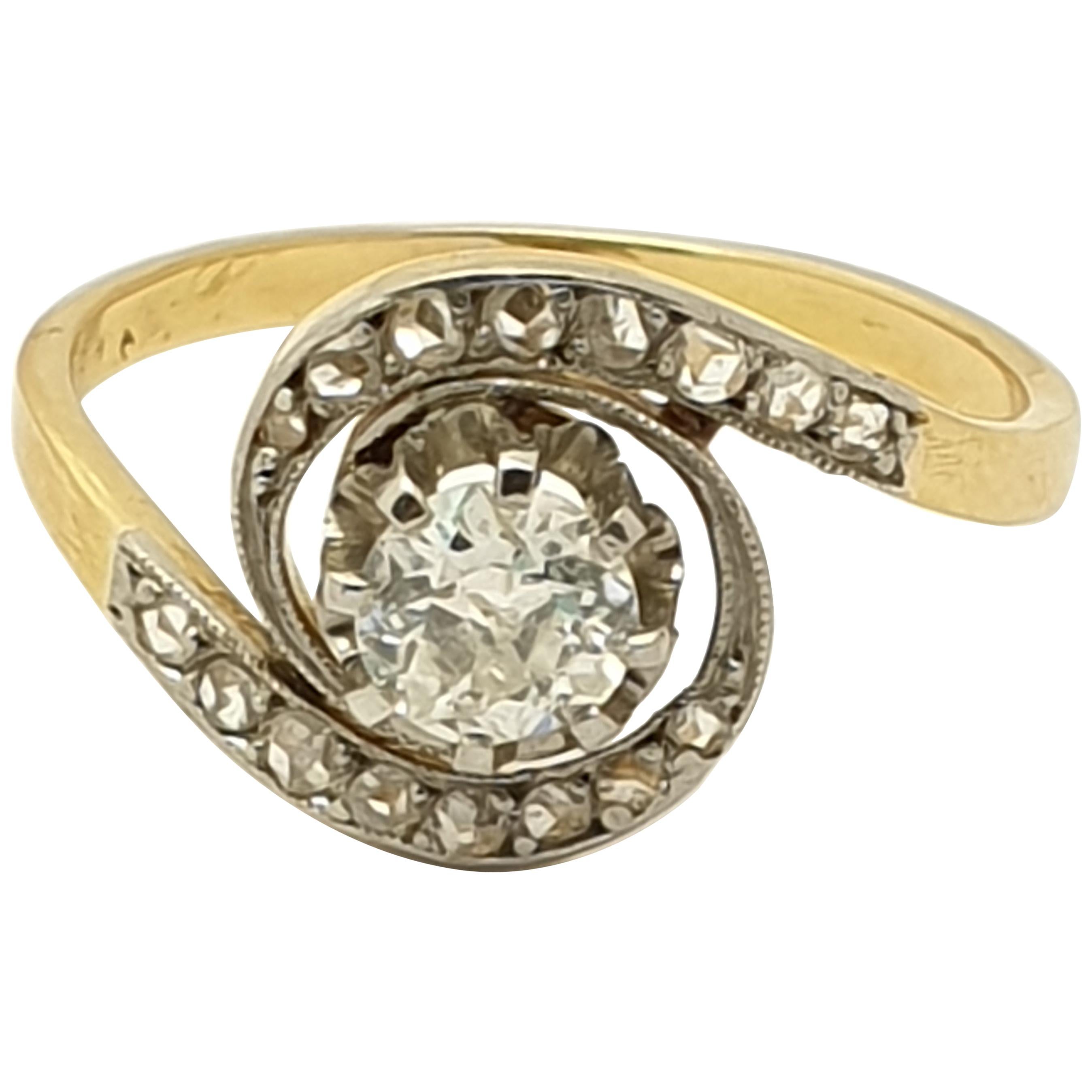 Antique Tourbillon Diamond 18 Karat Gold Ring For Sale