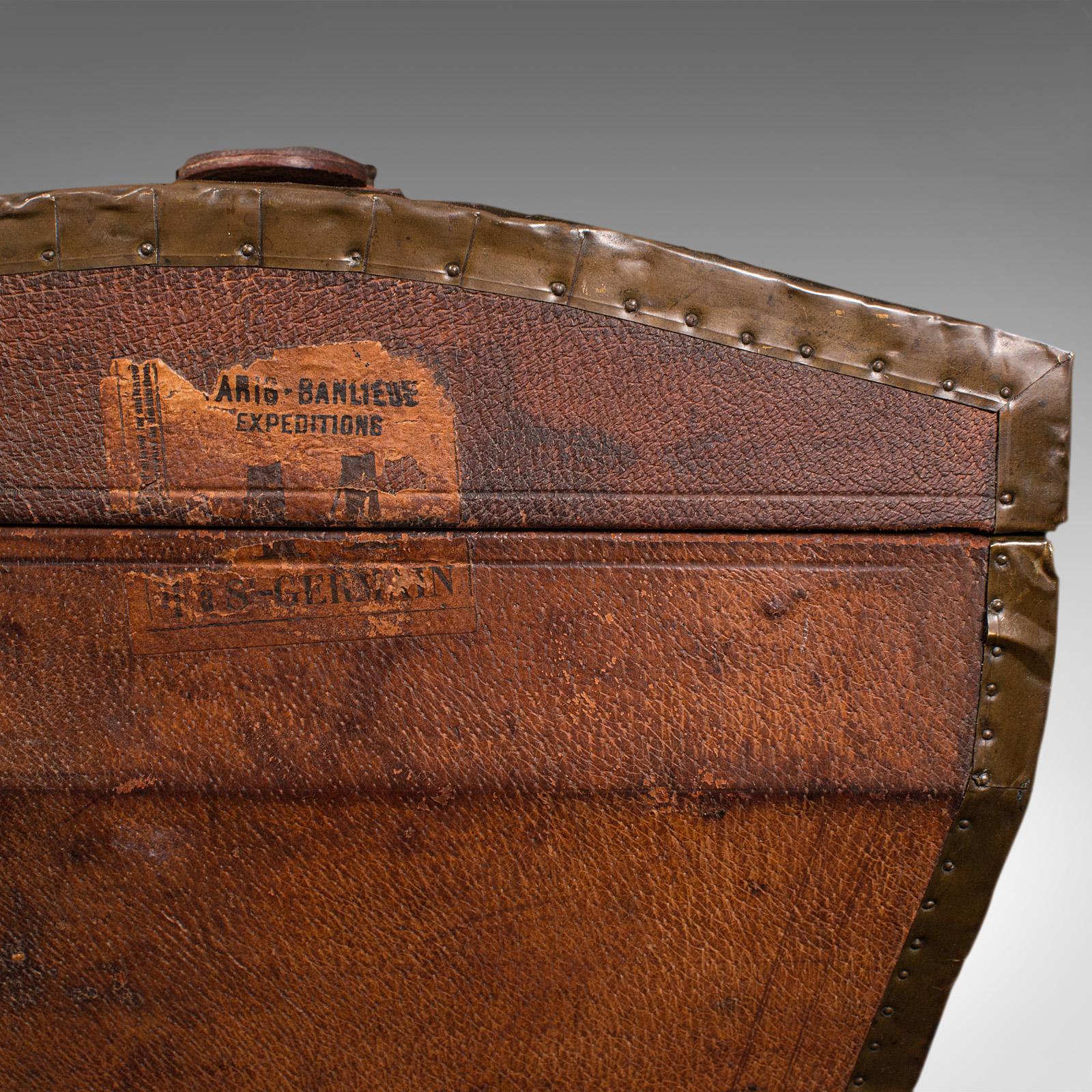 Antique Touring Hat Box, French, Leather, Brass, Travel Case, Victorian, C.1850 6