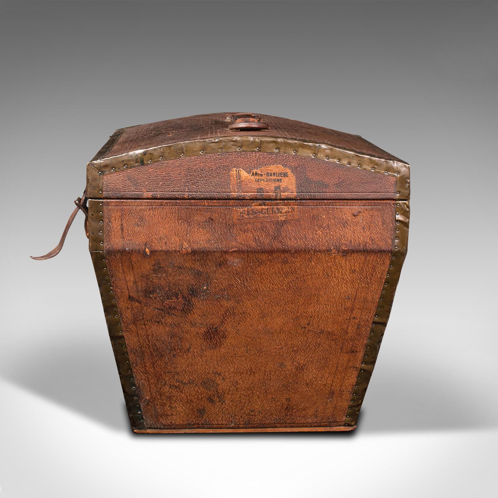 Antique Touring Hat Box, French, Leather, Brass, Travel Case, Victorian, C.1850 In Good Condition In Hele, Devon, GB
